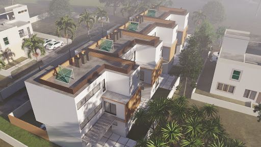 Aerial view of court homes