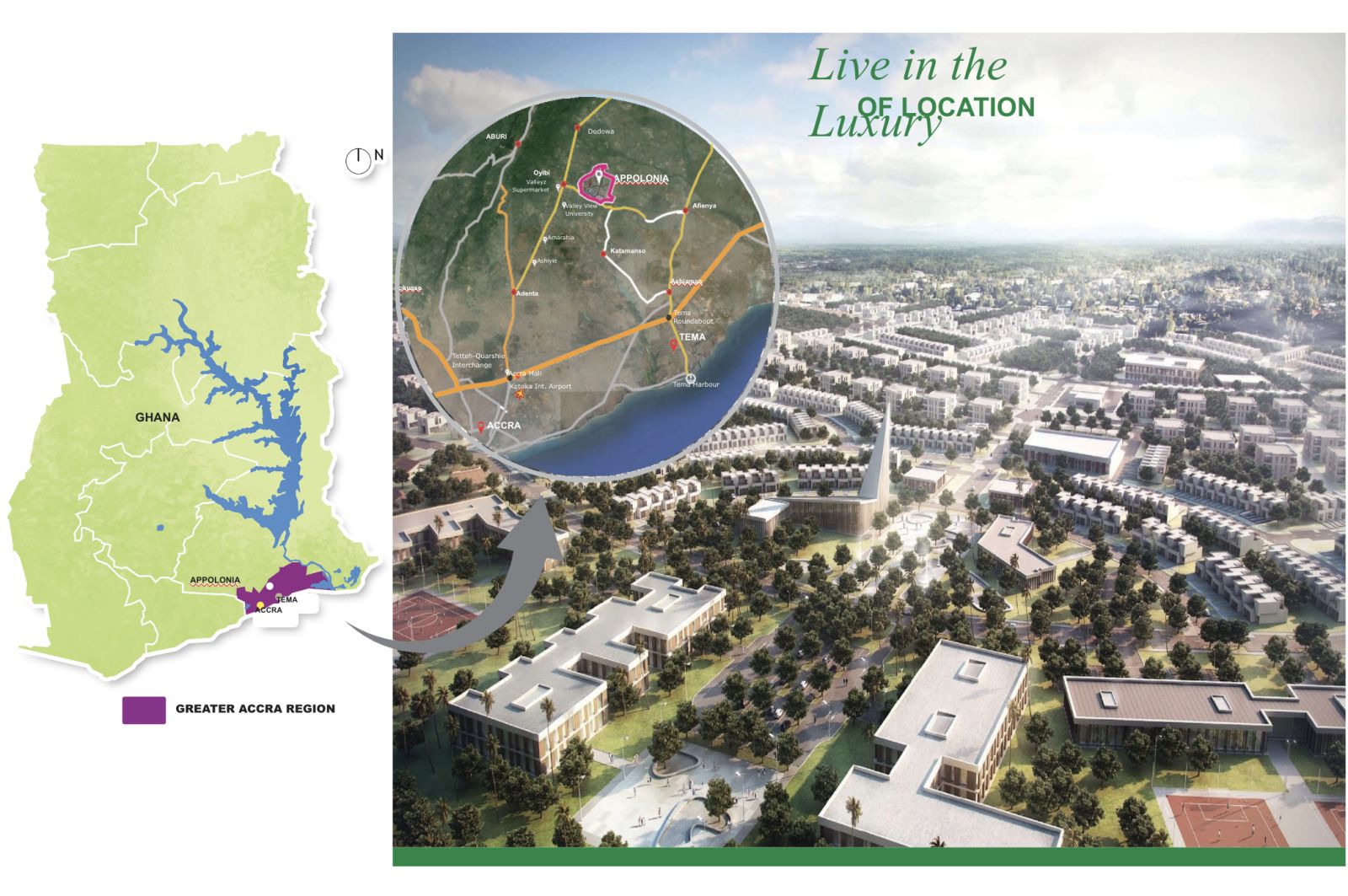 Map showing Appolonia City in Greater Accra